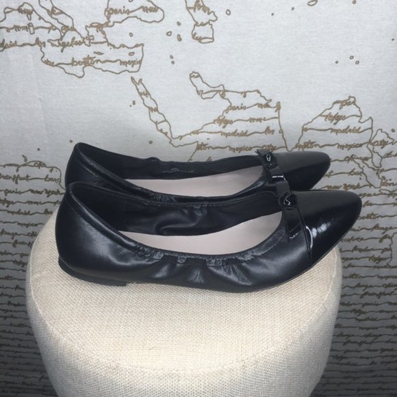 Cole Haan Grand OS Size 6.5 Black Patent Toe Bow Ballet Flats Pointed Toe - Picture 4 of 12